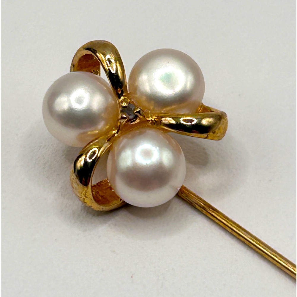 Vintage Diamond Cultured Pearl Lapel Stick Pin Brooch